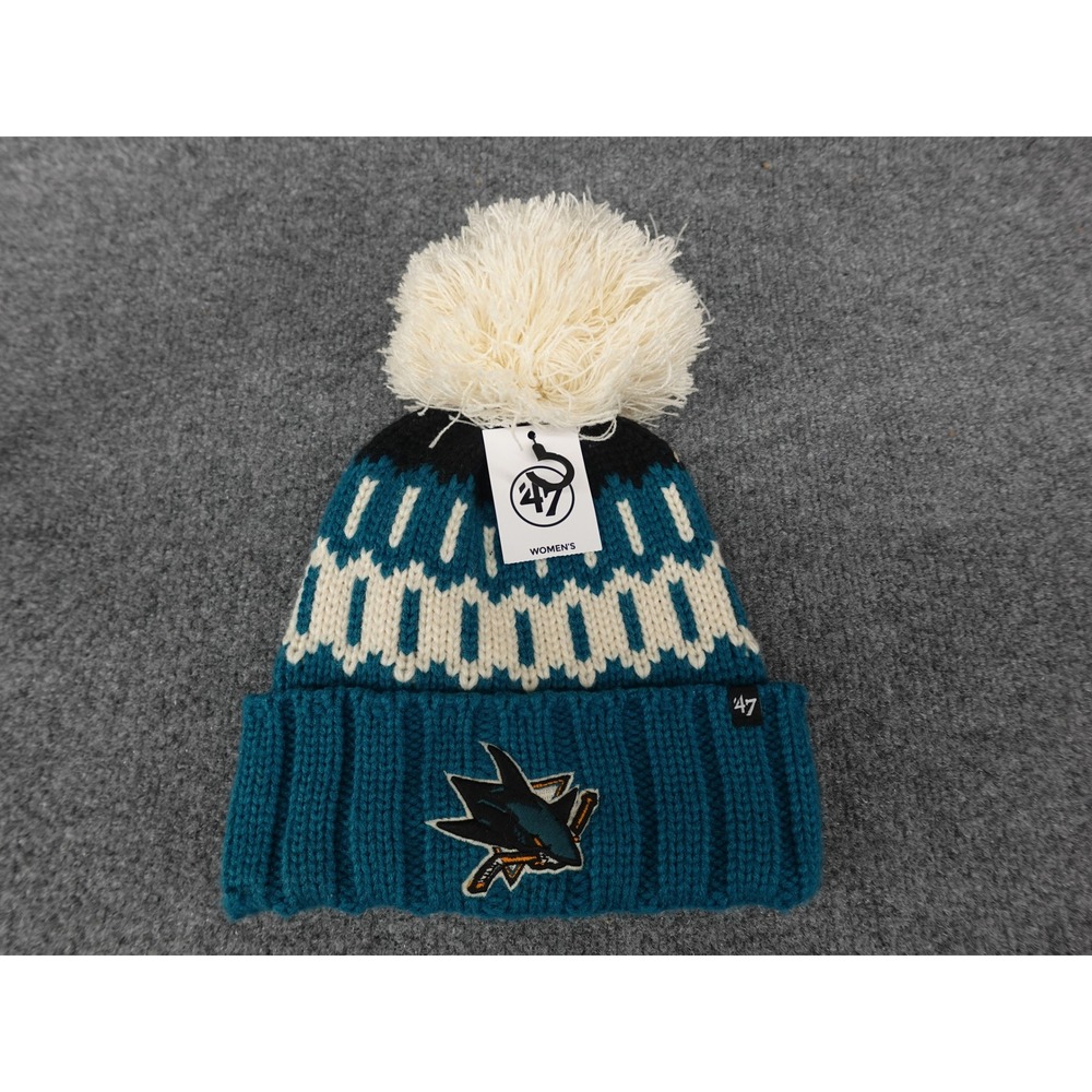 '47‎ San Jose Sharks Beanie Women OS Teal NEW NHL Felicity Cuff Knit Pom Hat